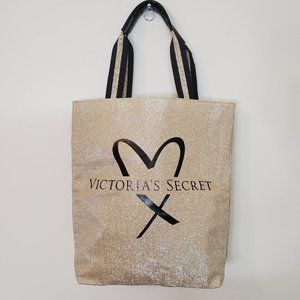 NWOT Victoria’s Secret Official Fashion Gold Glamour Glitter Bag Tote 16” X 17”